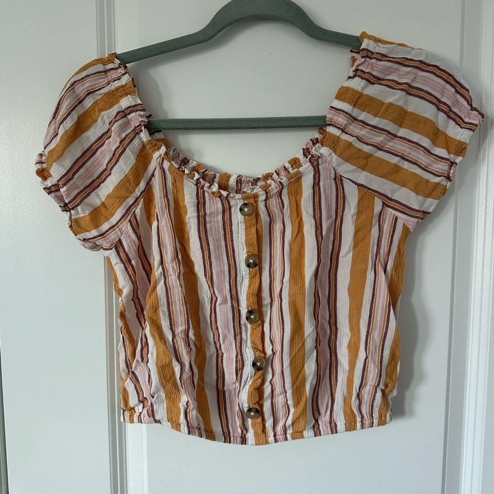 Aeropostale Striped Short sleeve Cropped Blouse